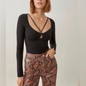 Reformation Elegant Black Long Sleeve Top